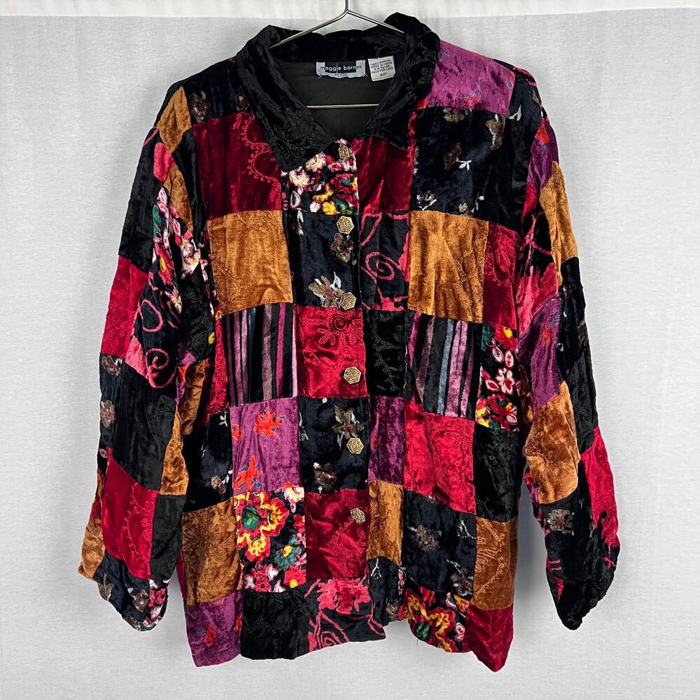 Vintage 80s Jacket Floral Velvet Patchwork Boho Artsy Whimsigoth Shabby Hippie